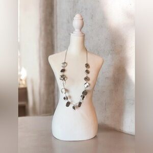 #774 Silver Tone 🩶 Mixed Disc Long Statement Necklace | 32–34” Drop